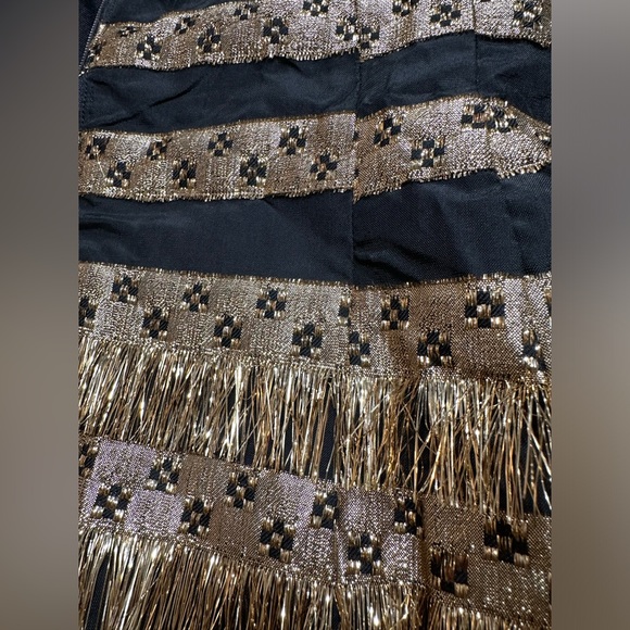 Gold & Black Fringed & Fully Embellished Sleeveless Gown - Picture 13 of 14